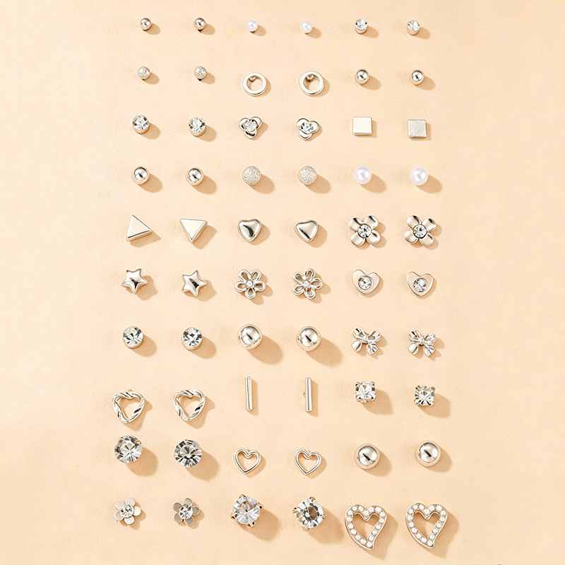 30pcs Flower Heart Rhinestone Stud Earrings Set